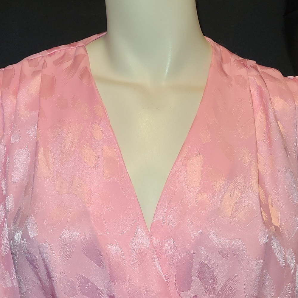 VTG Pink Two-Piece Satin Skirt Set Puffy Sleeve JOLIBEL - Picture 3 of 13
